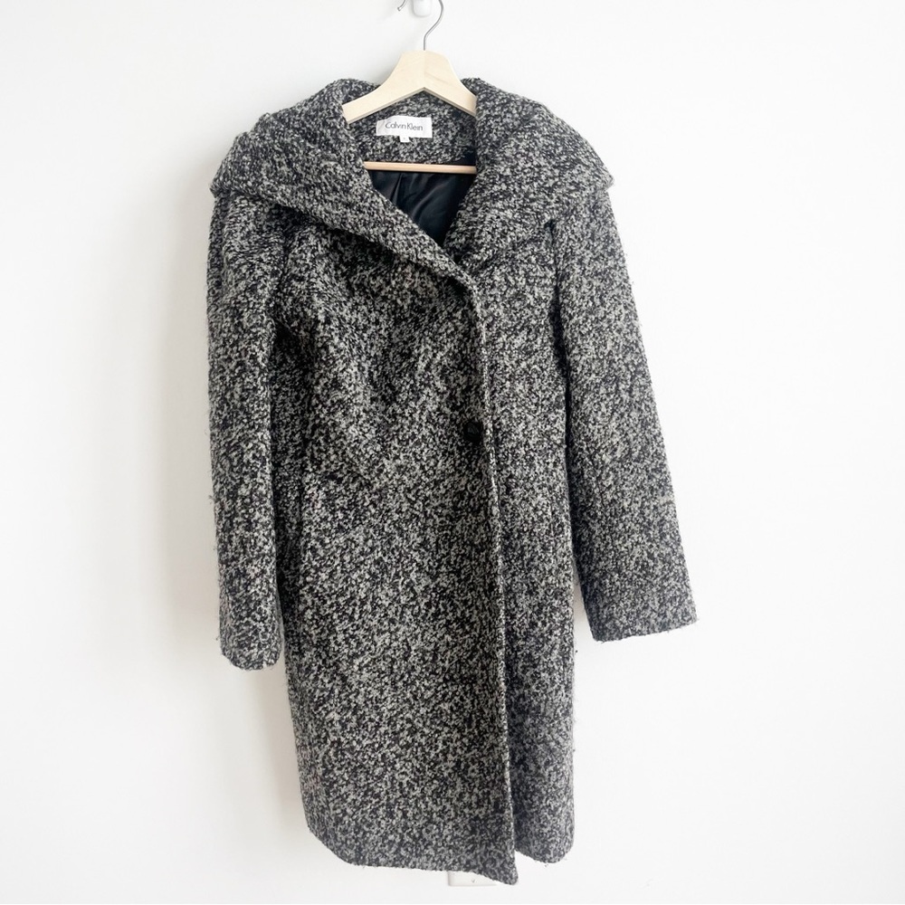 Calvin Klein Wool Blend Boucle Hooded Coat, Gray, 6 - Picture 3 of 7